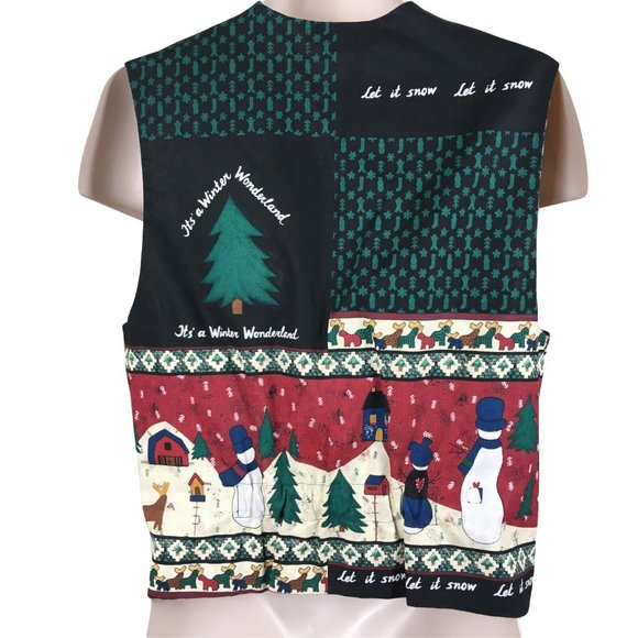 Winter Wonderland Christmas Holiday Multicolored Handmade Button Up Vest - Picture 7 of 8